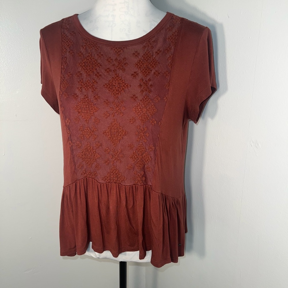 American Eagle outfitters S embroider mesh front with a drop waist ruffle hem